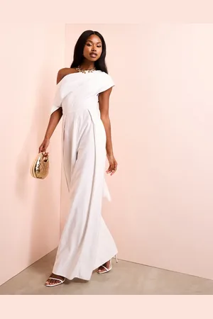 ASOS Drop shoulder jumpsuit with bow back in cream
