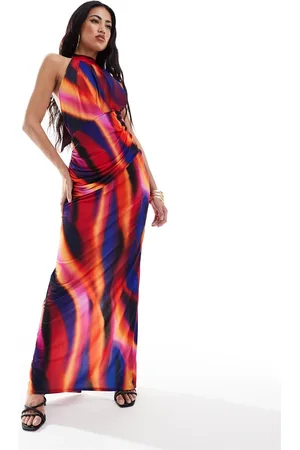 Flounce London High neck maxi dress in blur print