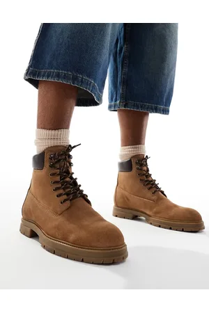 ASOS Lace-up worker boots in tan suede and contrast panels
