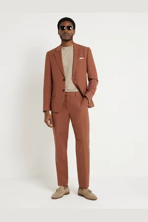 River Island Linen look slim suit pants in rust