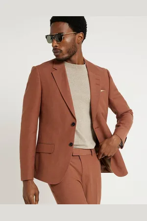 River Island Linen look slim suit jacket in rust