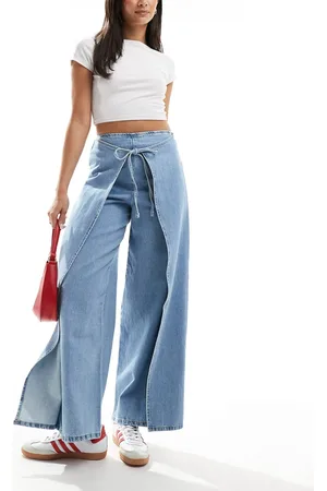 ASOS Cropped wide leg jeans with wrap skirt waist in light wash