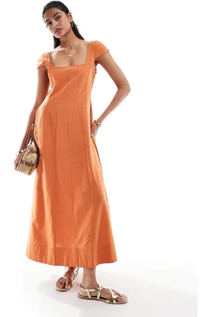 ASOS Seamed maxi tennis dress with capped sleeve in dark mango