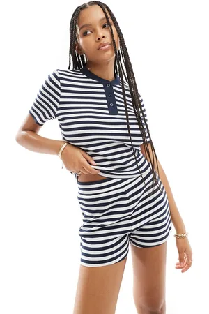 ASOS Short sleeve waffle henley t-shirt in stripe - part of a set