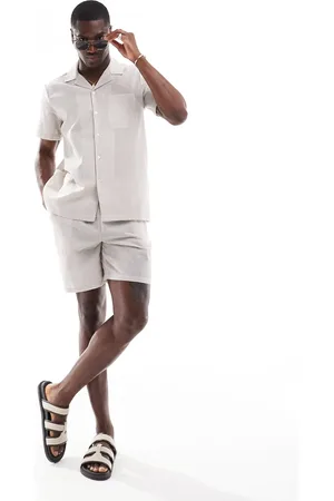 South Beach Seersucker beach shorts in beige and cream stripe - part of a set