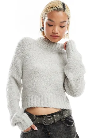 Glamorous Chunky boxy crop knit sweater in gray heather