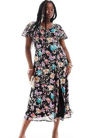 ASOS ASOS DESIGN Curve seam detail midi tea dress in dark floral print