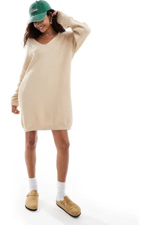 Glamorous Collar detail oversized sweater dress in oatmeal