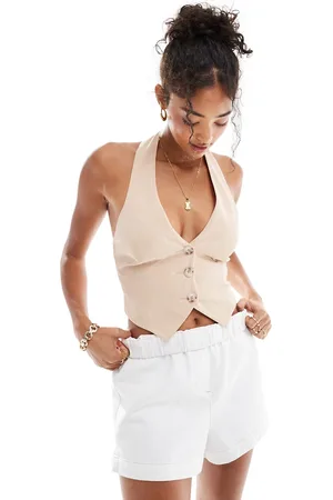Miss Selfridge Halter vest in beige pinstripe