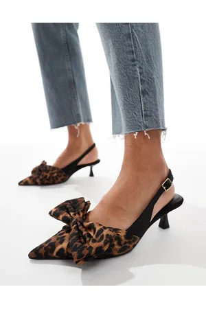 ASOS Secret bow slingback kitten heel shoes in leopard