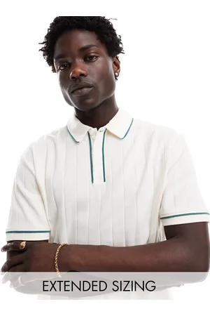 ASOS Ribbed polo with green tipping in ecru