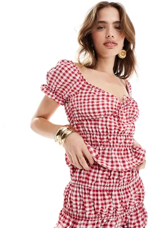ASOS Babydoll ruched crop top in red gingham - part of a set