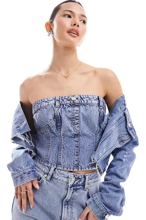 Miss Selfridge Denim corset top in ecru