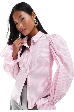 ASOS ASOS DESIGN Petite volume sleeve shirt in pink and white stripe