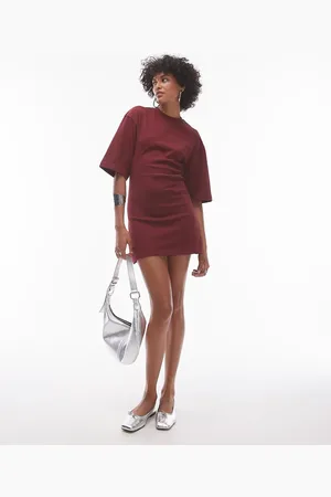 Topshop Premium seamed t-shirt mini dress in burgundy