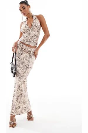 ASOS Low rise maxi skirt in natural print - part of a set