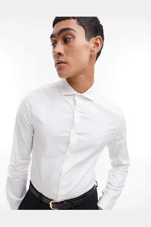 ASOS Easy iron skinny fit twill shirt with cutaway collar in