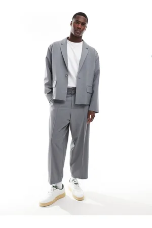 ASOS Relaxed barrel leg smart suit pants in gray