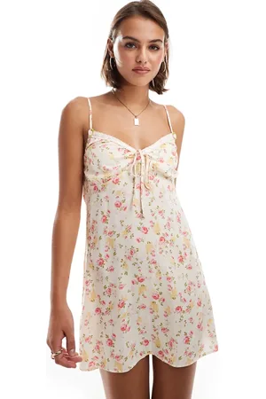 Miss Selfridge Ribbon-trim detail strappy mini dress in ditsy print