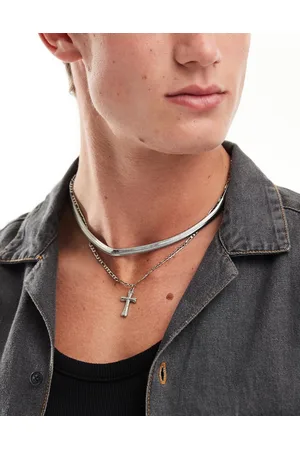 ASOS 2 pack necklace with snake chain and cross pendant in tone