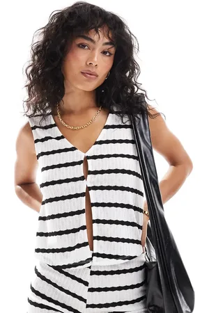 ASOS Textured vest in black and white stripe - part of a set