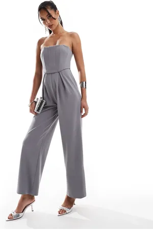 ASOS Bandeau corset wide leg jumpsuit in smoke