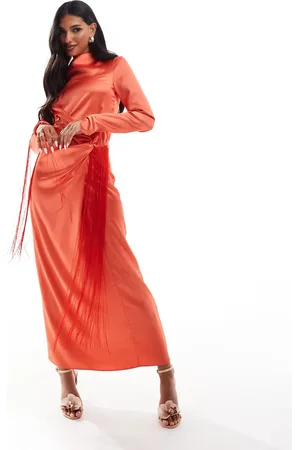 DASKA Long sleeve maxi dress with twist in