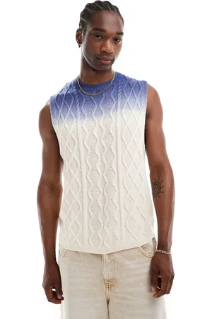 ASOS Relaxed knitted cable tank in blue and ecru ombre