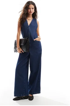 ASOS Sleeveless denim loose jumpsuit in rinse wash
