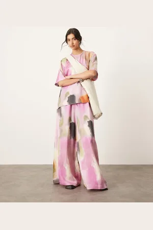 ASOS Super wide leg drawstring waist in bold watercolor - part of a set