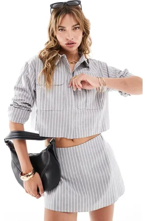 ASOS Pinstripe linen look pocket detail shirt in - part of a set