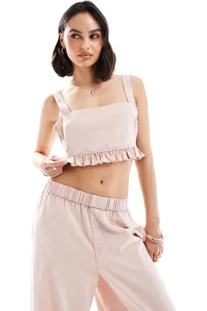 ASOS Linen look cropped tank top with shirred panels in washed -set