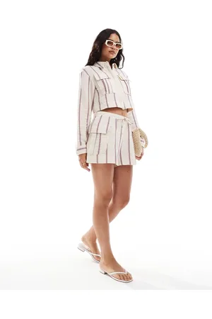 ASOS Linen look utility shorts in purple stripe - part of a set