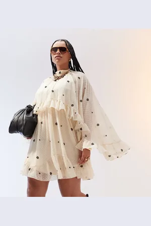 ASOS ASOS DESIGN Curve embroidered textured cape overlay mini dress in cream