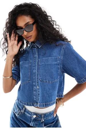 ASOS Denim crop shirt in clean wash - part of a set