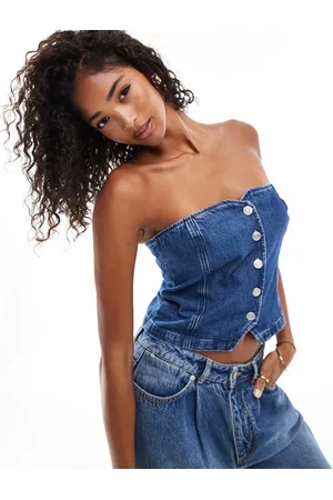 ASOS Denim bandeau vest in midwash