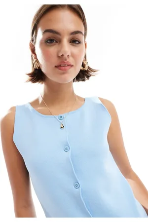 ASOS Knit extreme slash neck button up tank top in