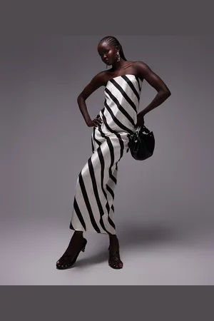 Topshop Satin bias cut maxi skirt in black and white diagonal stripe - part of a set