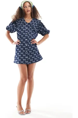 Sister Jane Bow embroidered mini dress in denim - part of a set