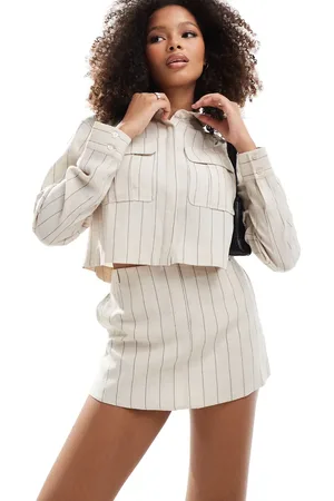 ASOS Pinstripe linen look skort in cream - part of a set