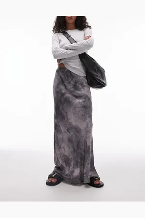 Topshop Satin bias cut maxi skirt in gray non print