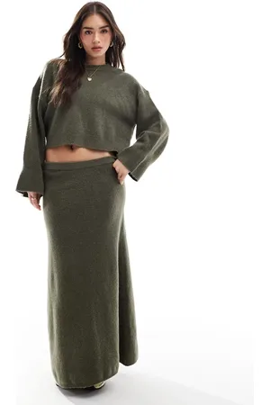 ASOS Knitted a line maxi skirt in khaki - part of a set