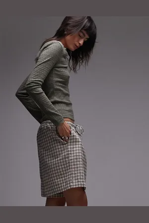 Topshop Lace pointelle long sleeve top in khaki