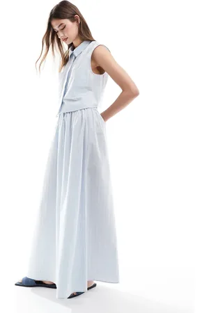 ASOS Elastic waist maxi skirt in blue and white stripe - part of a set