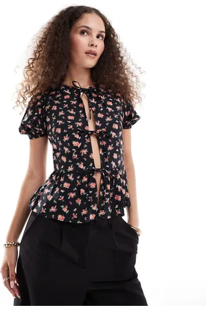 Motel Exclusive ajasi rose print tie detail blouse in