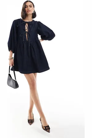 ASOS Denim puff sleeve dress in indigo