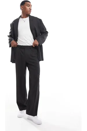 ASOS Wide leg pleat front suit pants in charcoal
