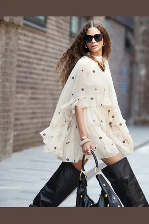 ASOS Embroidered textured cape overlay mini dress in cream