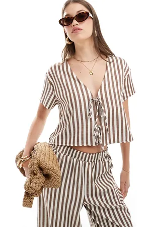 ASOS Top with tie front in brown stripe - part of a set