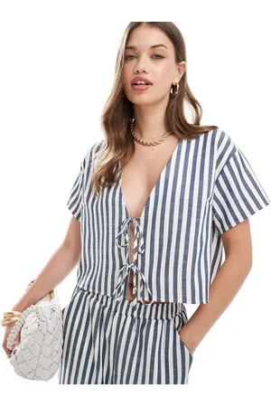 ASOS Top with tie front in blue stripe - part of a set